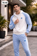 White & Light Blue Zip-Up Tracksuit Set