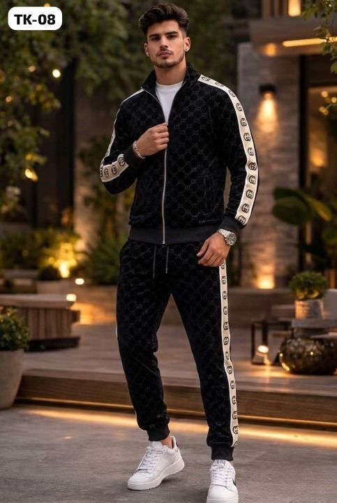 Black Velvet GG Monogram Zip-Up Tracksuit Set