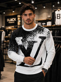 White & Black LV Logo Splatter Crewneck Sweatshirt
