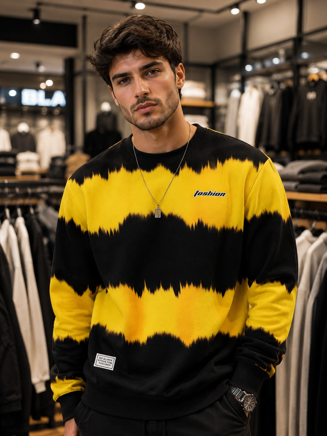 Men's Tie-Dye Stripe Crewneck Sweatshirt