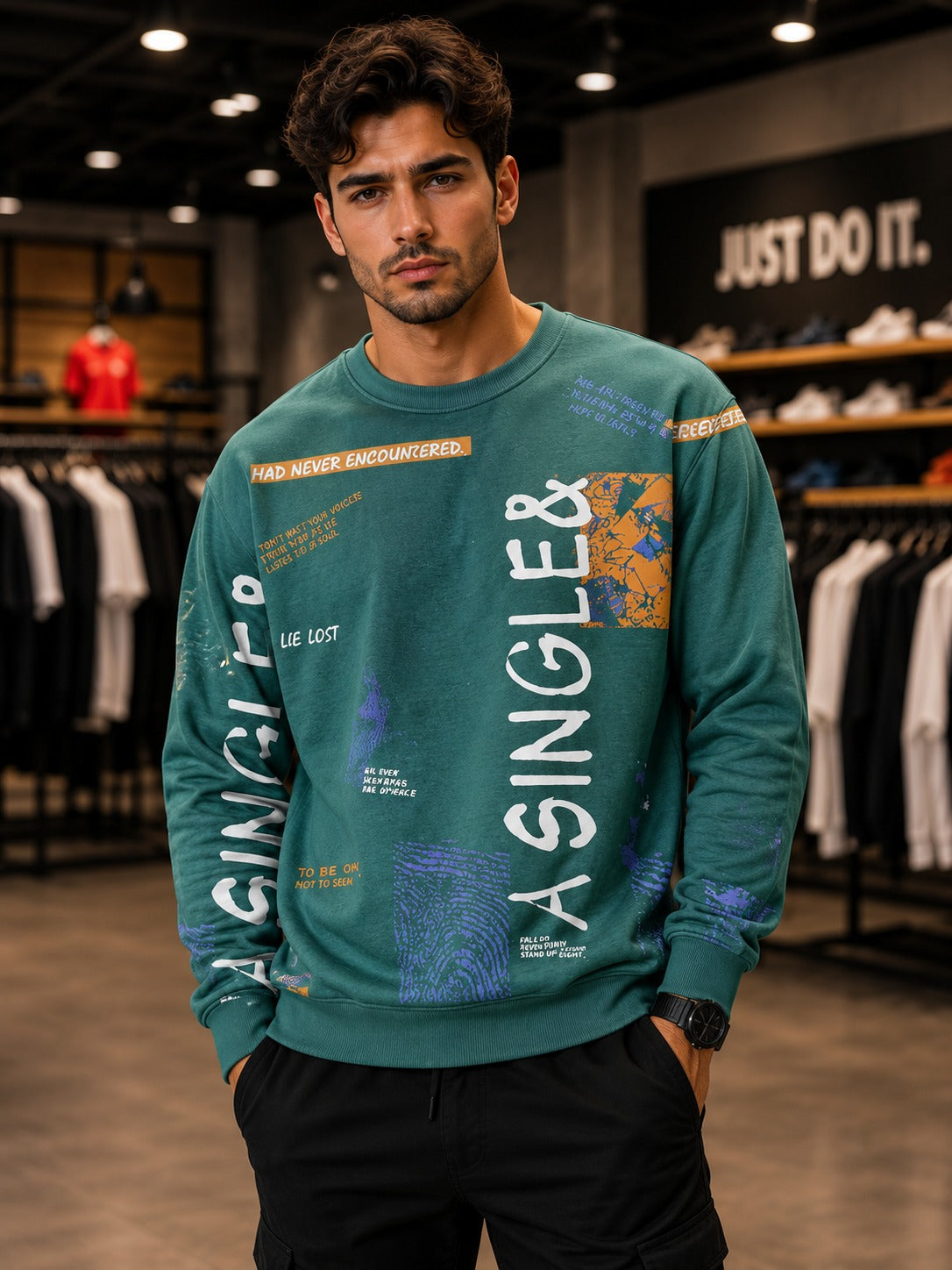 Men's Graphic Print Crewneck Sweatshirt