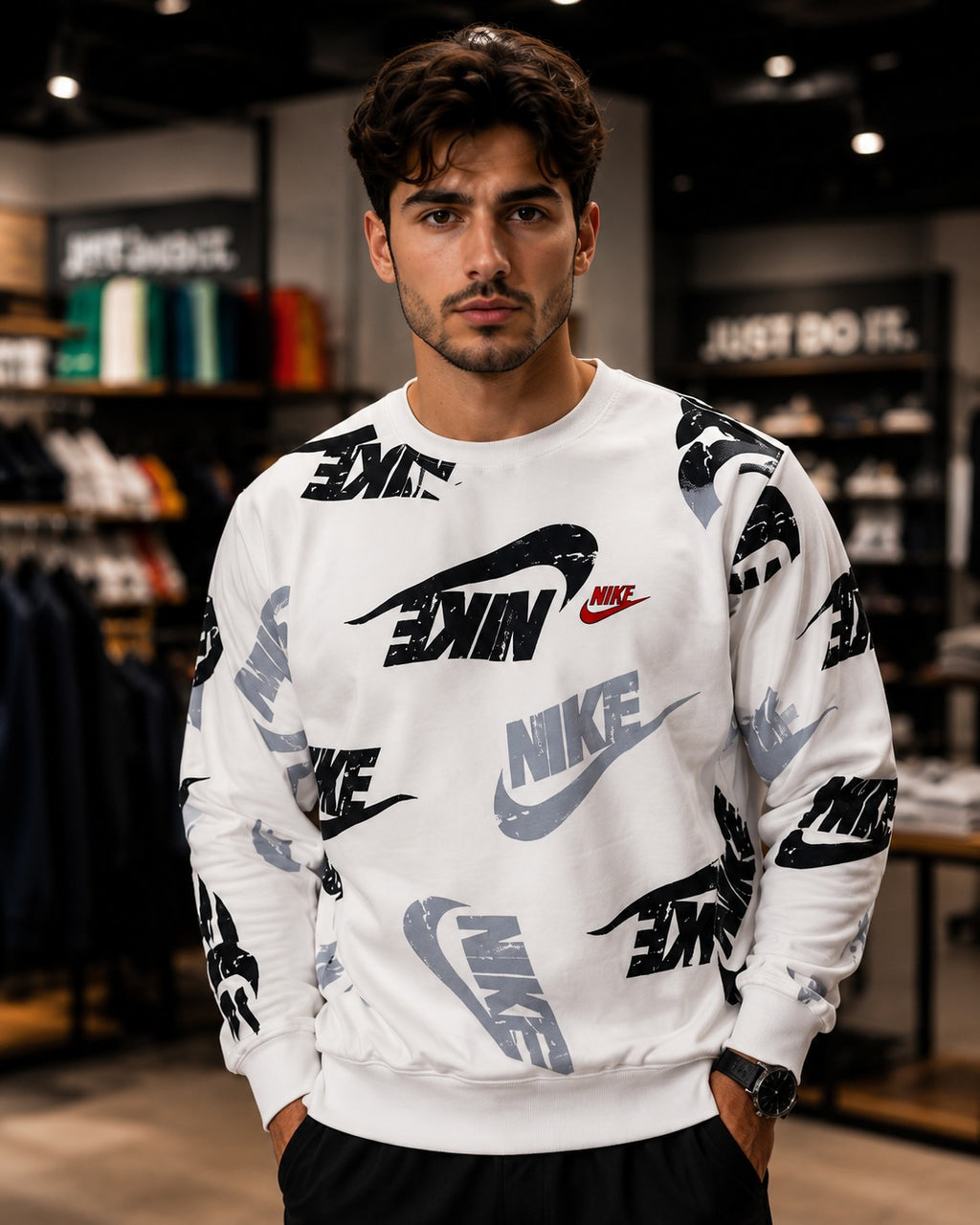 White Multi-Color Graphic Print Crewneck Sweatshirt
