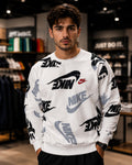 White Multi-Color Graphic Print Crewneck Sweatshirt