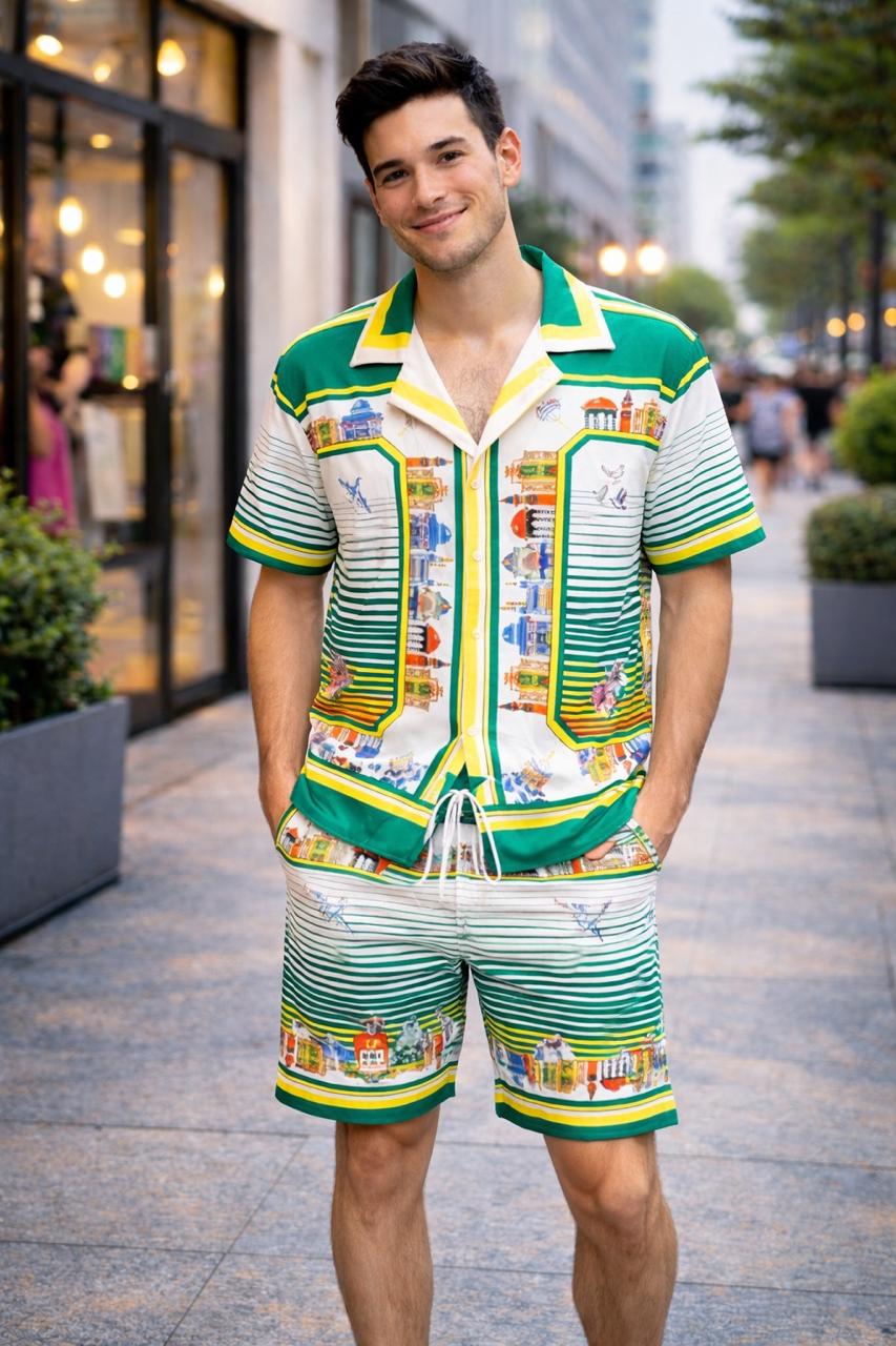 Men’s Green Scenic Print Co-ord Set