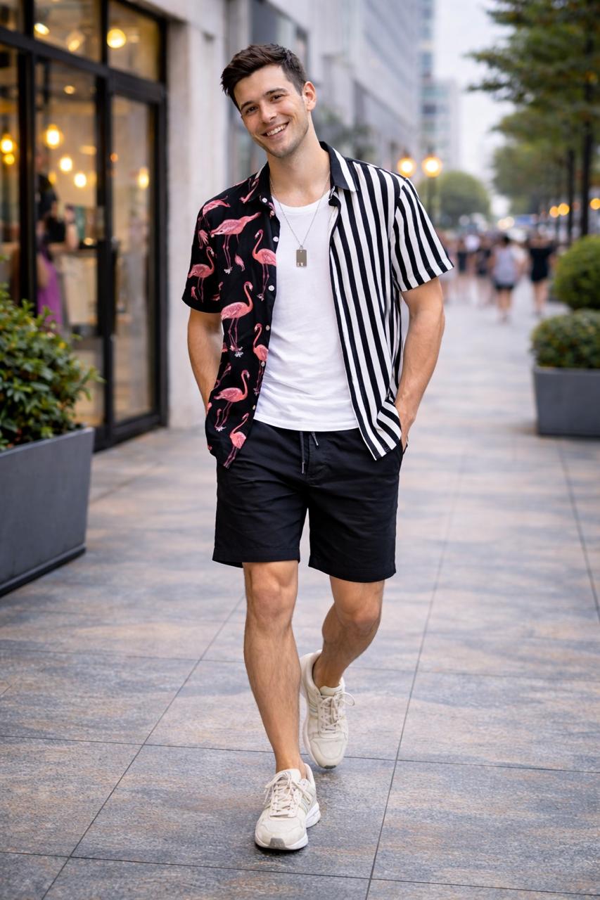 Split-Pattern Summer Streetwear Look