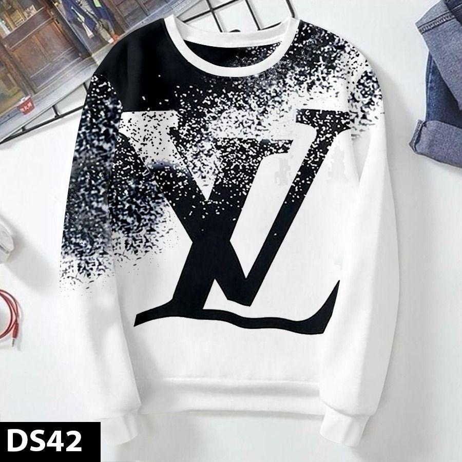 White & Black LV Logo Splatter Crewneck Sweatshirt