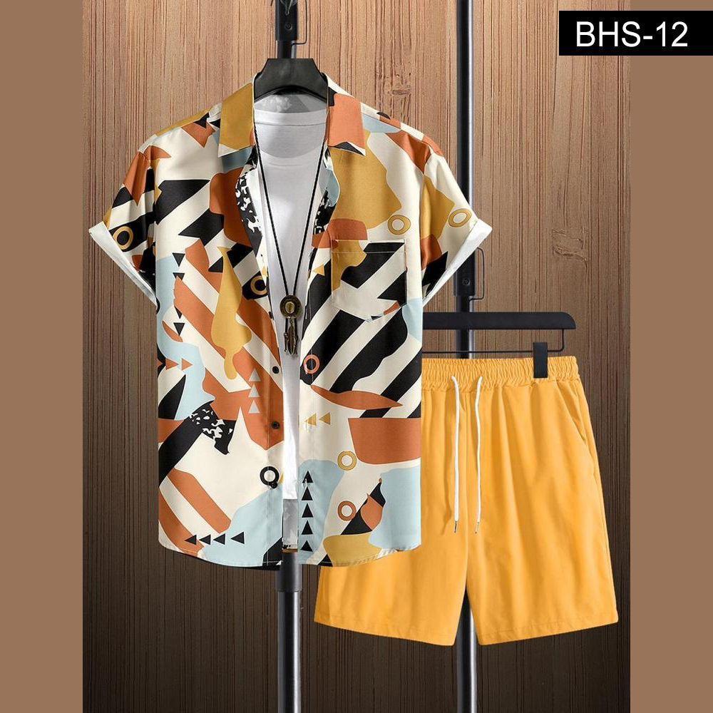 Men’s Print Shirt & Yellow Shorts Set