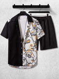 Men’s Abstract Face Print Shirt & Black Shorts Set