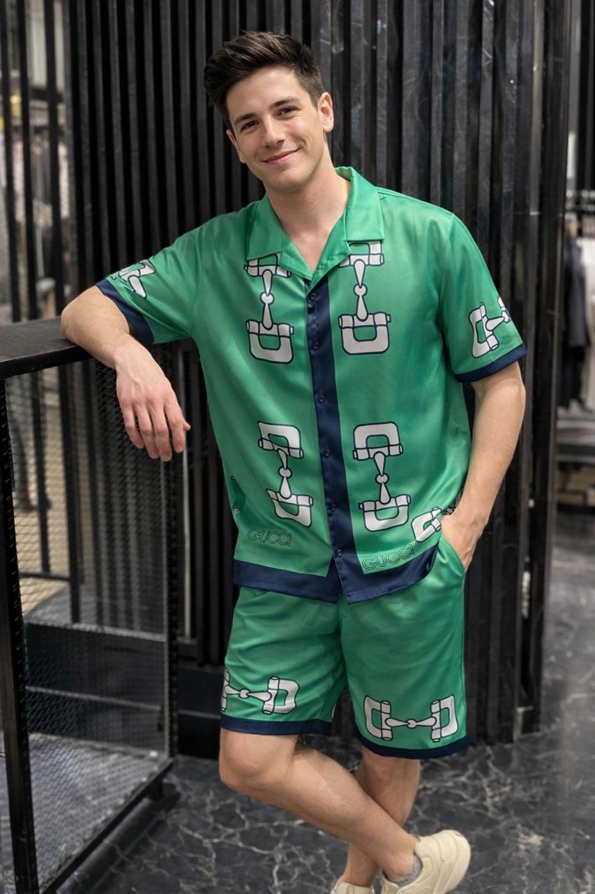 Men’s Green Horsebit Print Co-ord Set
