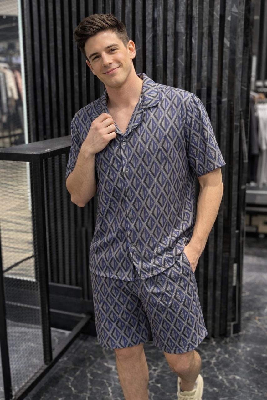 Men’s Grey Diamond Print Co-ord Set
