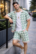 Men’s Green Monogram Print Co-ord Set