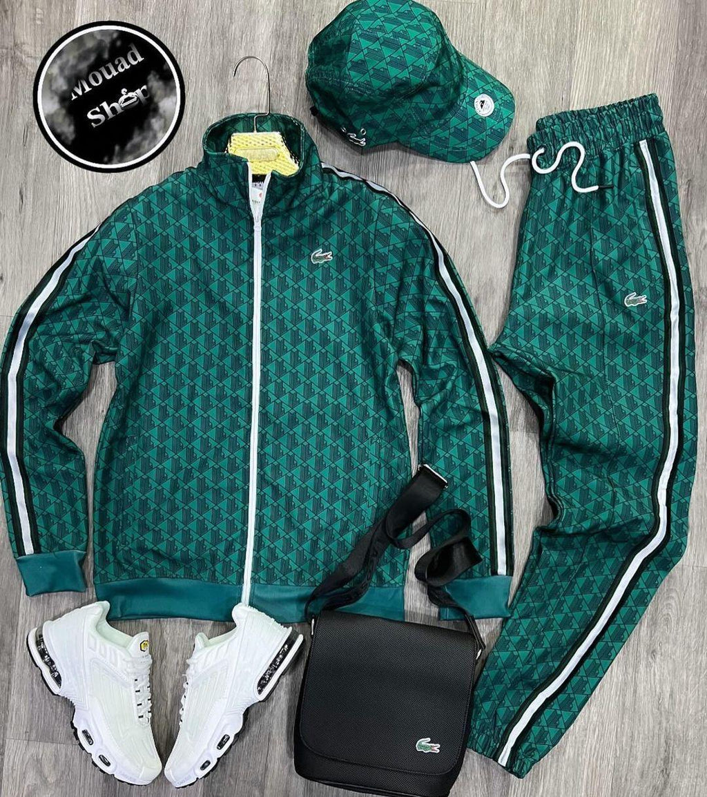 Men's Patterned Track Suit Set with Matching Cap
