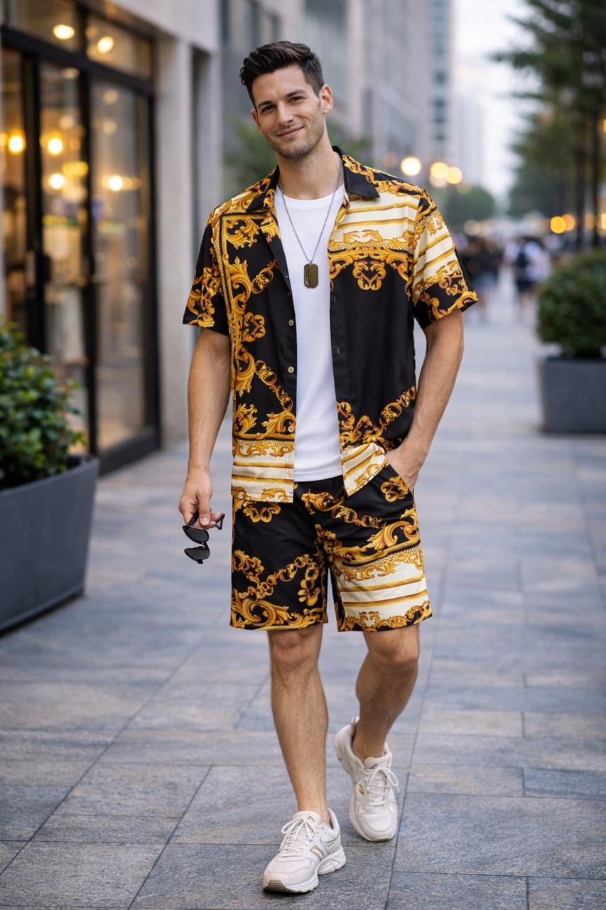 Men’s Black & Gold Baroque Print Co-ord Set