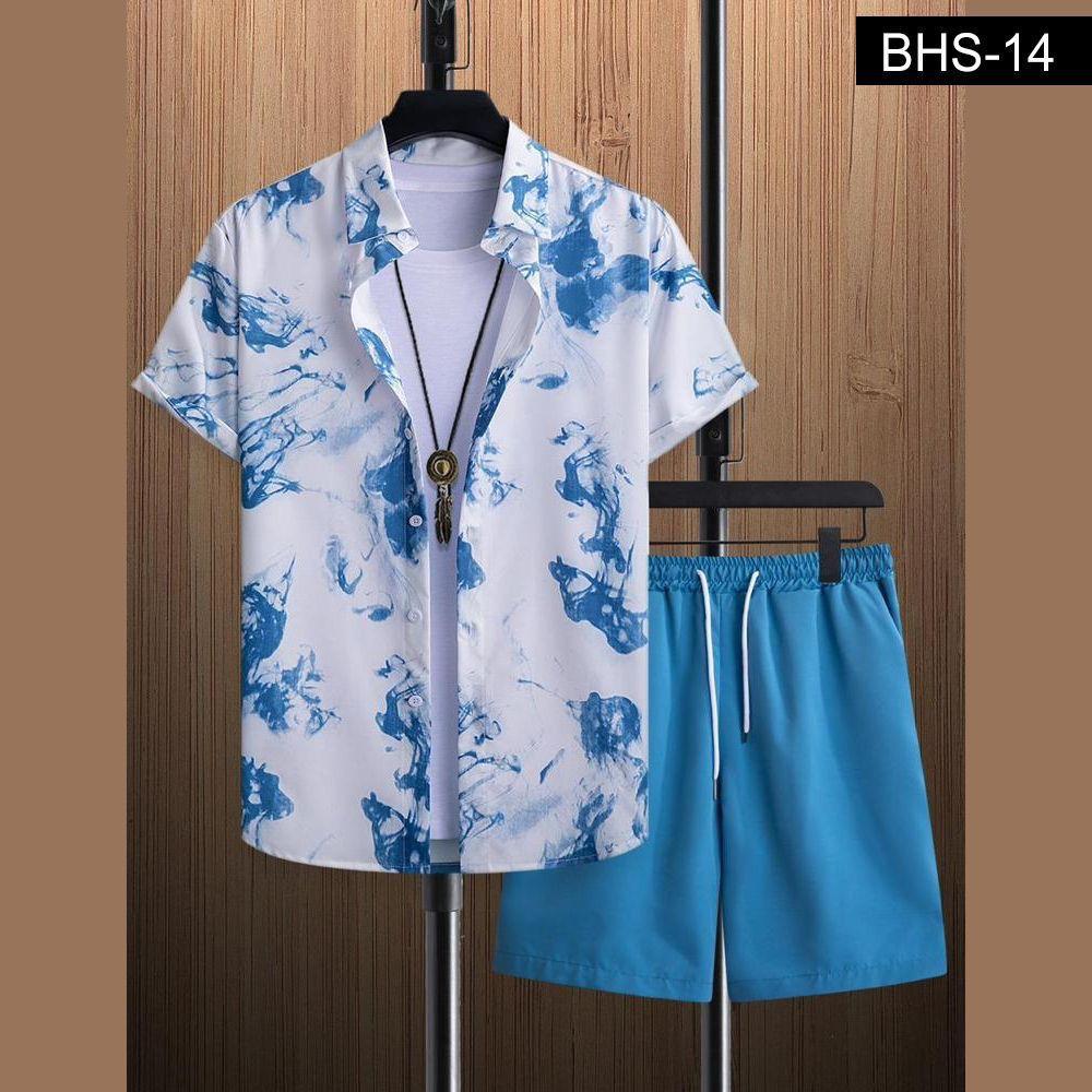 Men’s Blue Abstract Print Shirt & Shorts Set
