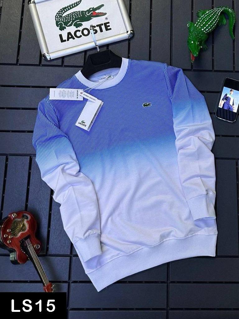 Lacoste Blue-to-White Gradient Crewneck Sweatshirt