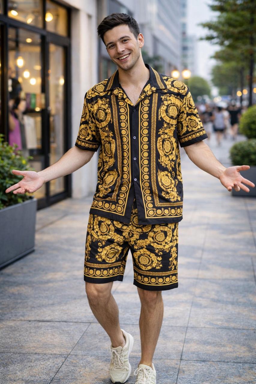 Men’s Black & Gold Baroque Print Co-ord Set