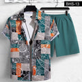 Men’s Abstract Patchwork Shirt & Teal Shorts Set
