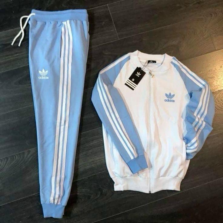 White & Light Blue Zip-Up Tracksuit Set