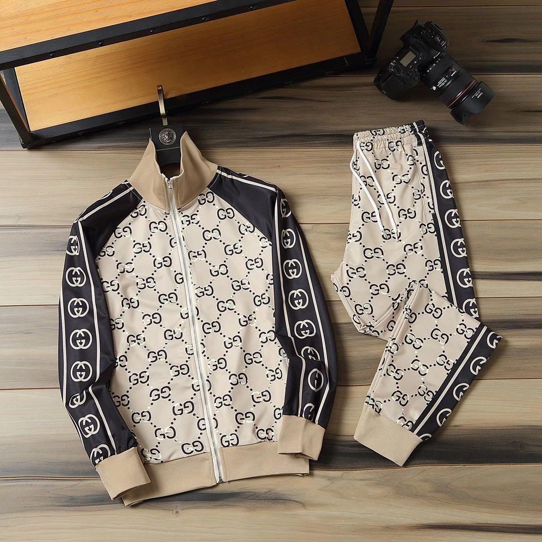 Beige GG Monogram Stand-Collar Tracksuit Set