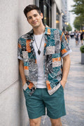 Men’s Tropical Palm Print Shirt & Yellow Shorts Set