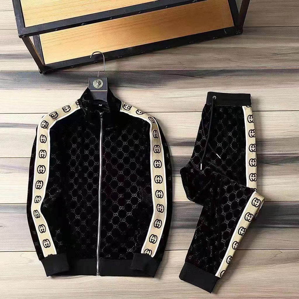 Black Velvet GG Monogram Zip-Up Tracksuit Set
