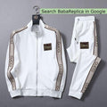 White Zip-Up Tracksuit Set with Lettered Tape Detail