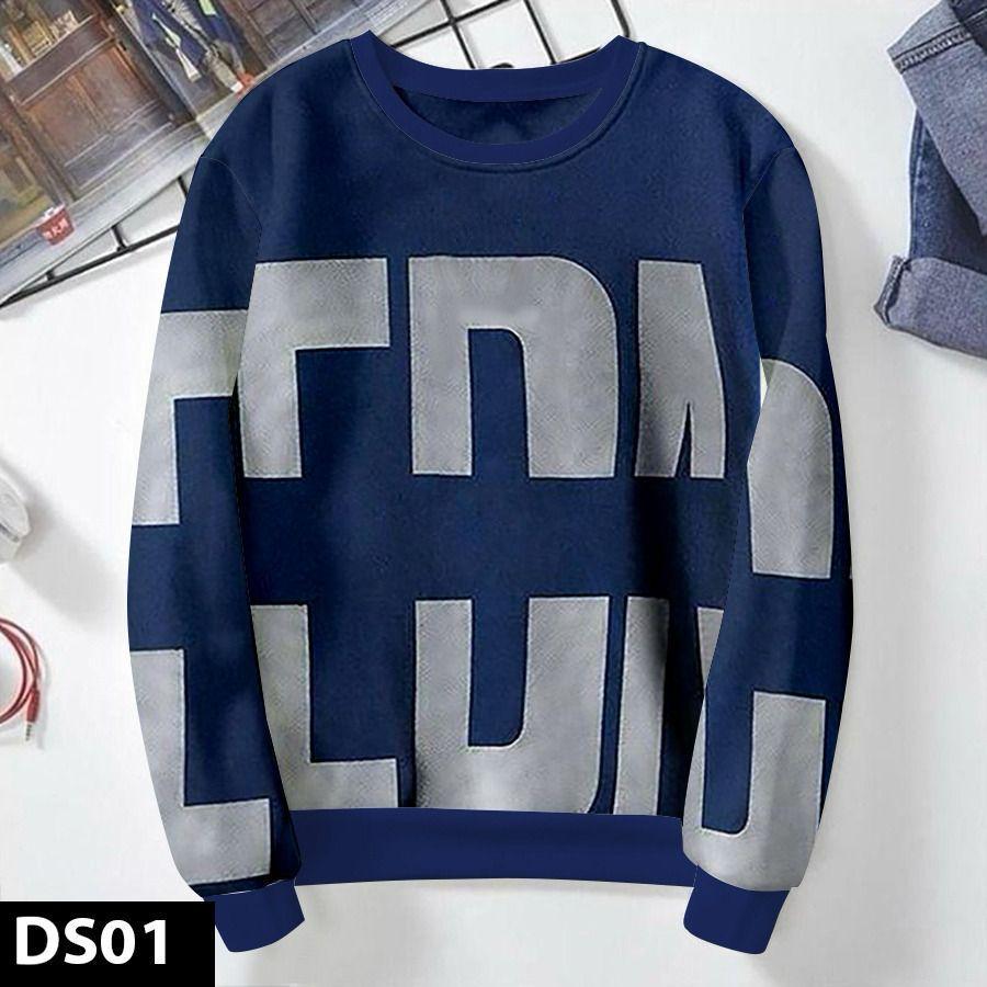 Navy Blue Oversized Typography Crewneck Sweatshirt