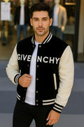 Black & Cream Contrast Sleeve Varsity Jacket