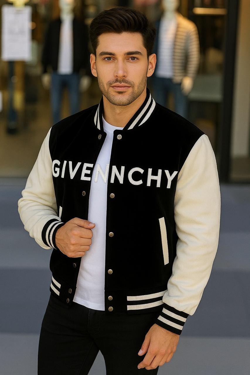 Black & Cream Contrast Sleeve Varsity Jacket